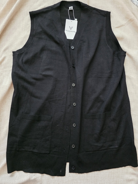 Tops - Veryoung Black Button Front Knit Vest With Front Pockets Clsssic Large